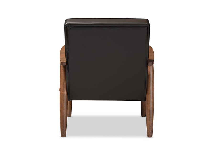 Sorrento Mid-century Retro Modern Brown Faux Leather Upholstered Wooden Lounge Chair
