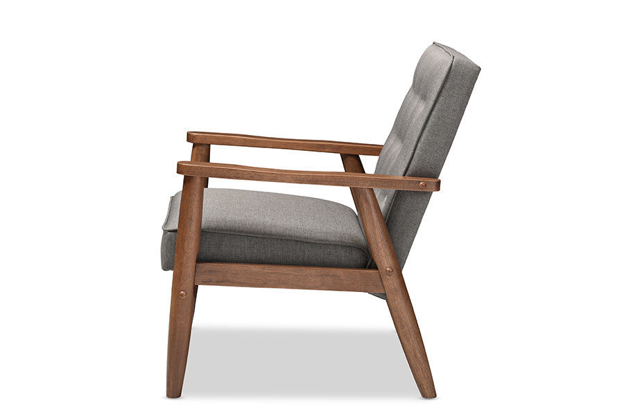 Sorrento Mid-century Retro Modern Grey Fabric Upholstered Wooden Lounge Chair