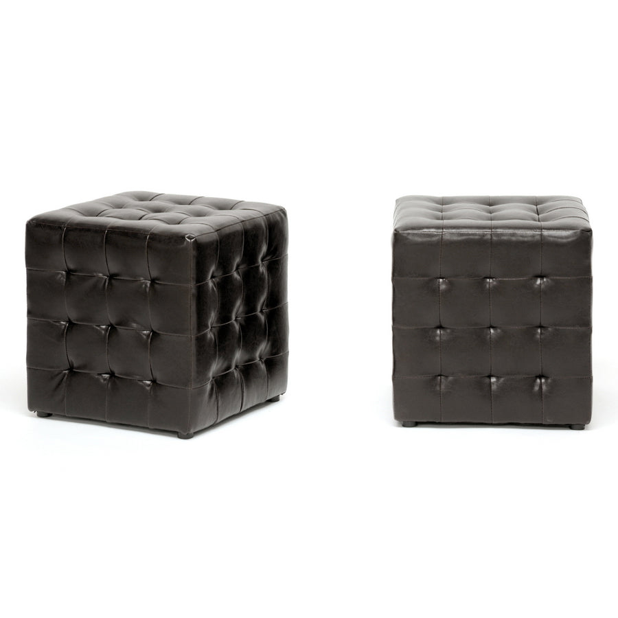 Baxton Studio Siskal Dark Brown Modern Cube Ottoman (Set of 2)