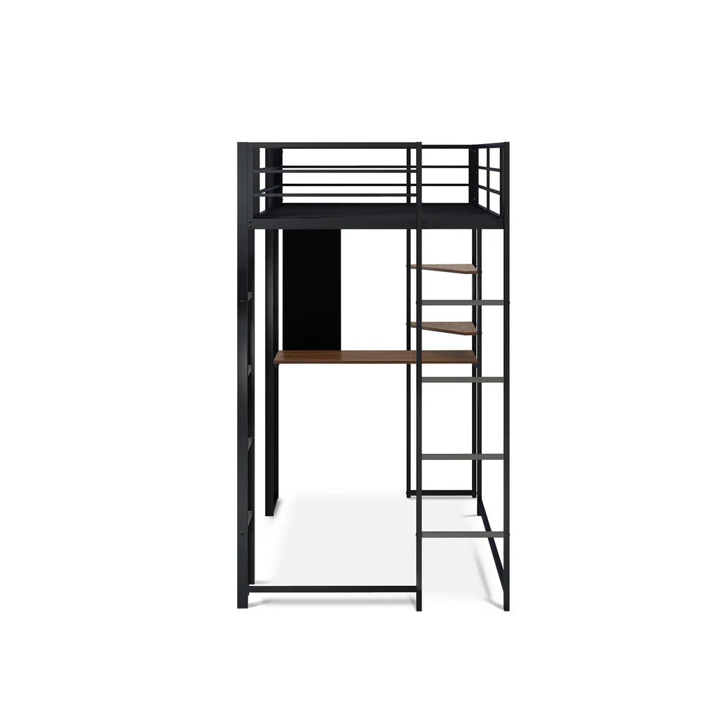 Luisa Buckland Collection Twin Loft Bed Black Metal – Contemporary Style for Compact Spaces