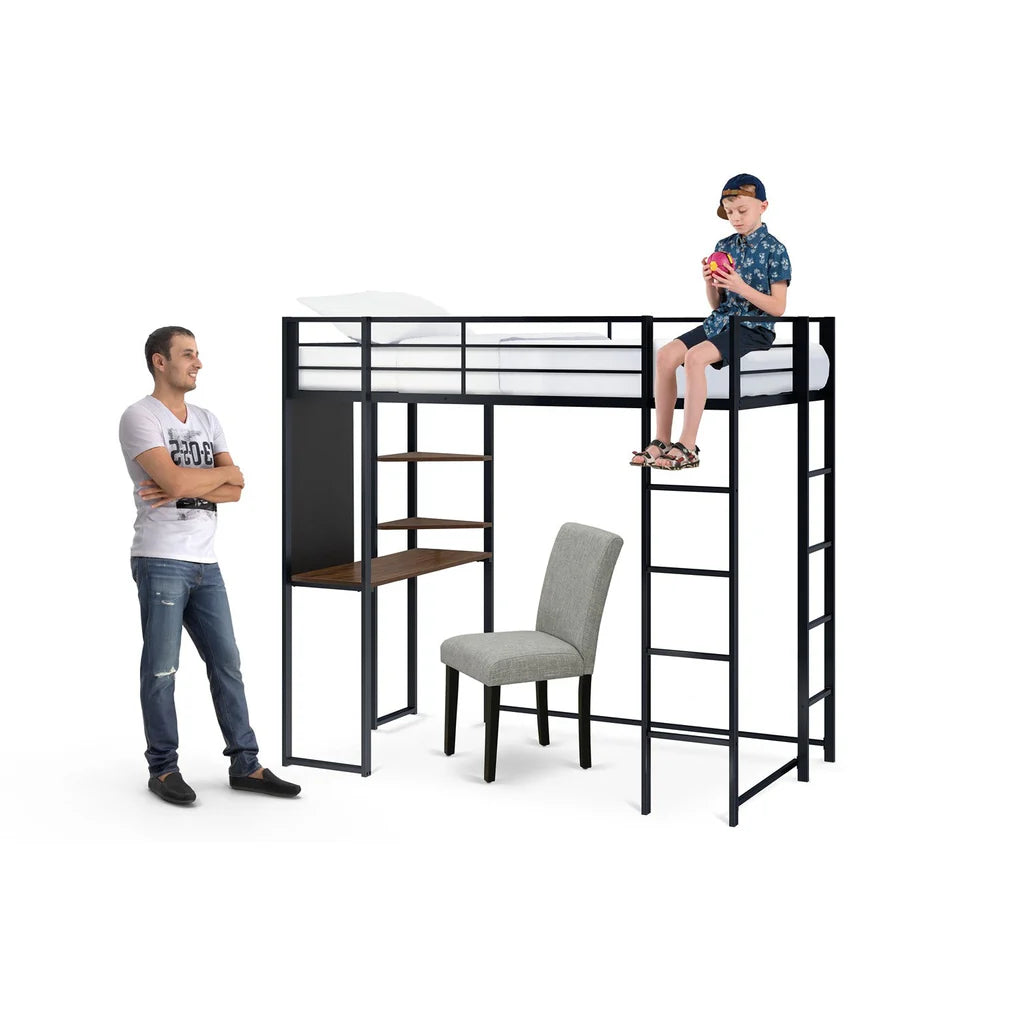 Luisa Buckland Collection Twin Loft Bed Black Metal – Contemporary Style for Compact Spaces