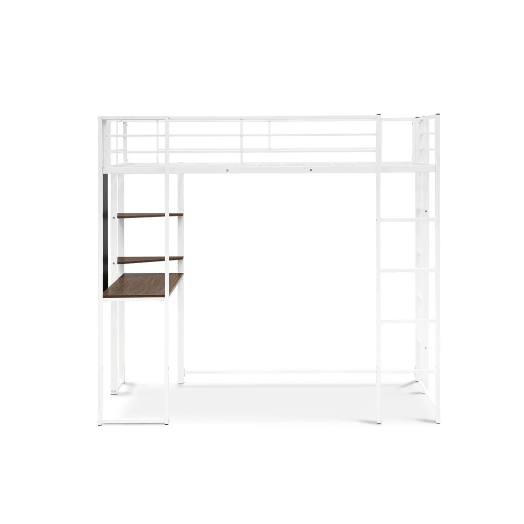 Liese Buckland Collection Twin Loft Bed in White Powder-Coated Metal Frame for Kids or Teens