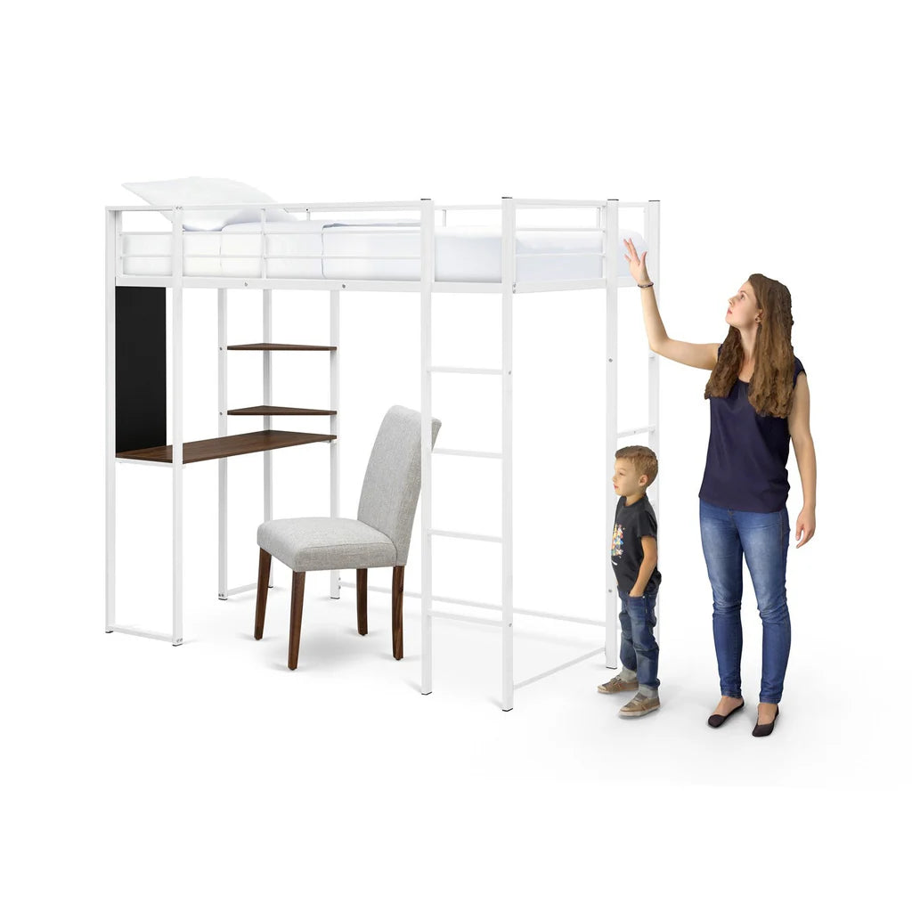 Liese Buckland Collection Twin Loft Bed in White – Powder-Coated Metal Frame for Kids or Teens