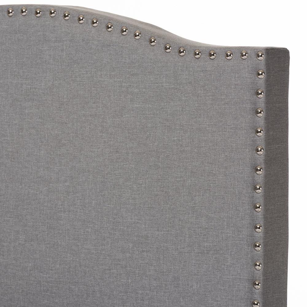 Benjamin Beige Linen Upholstered Twin Size Arched Bed With Nail Heads