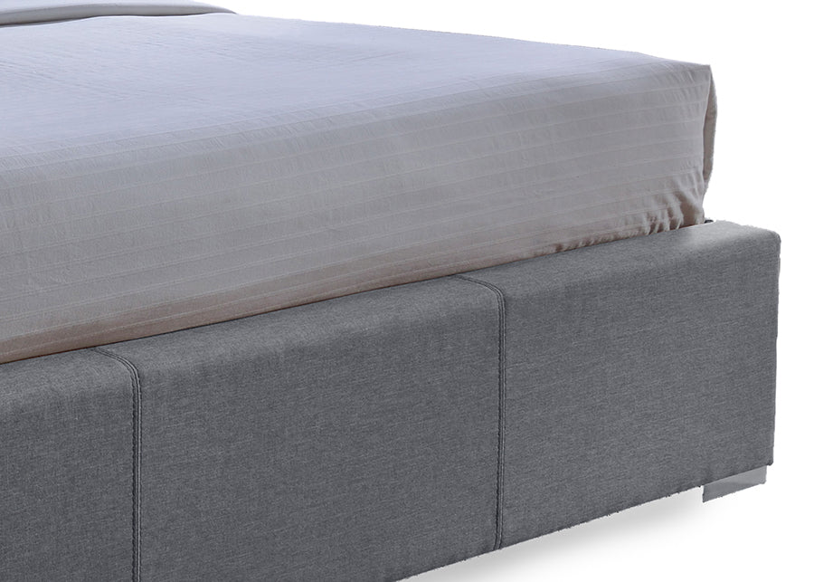 Sarter Grid-Tufted Grey Fabric King Size Bed with Storage