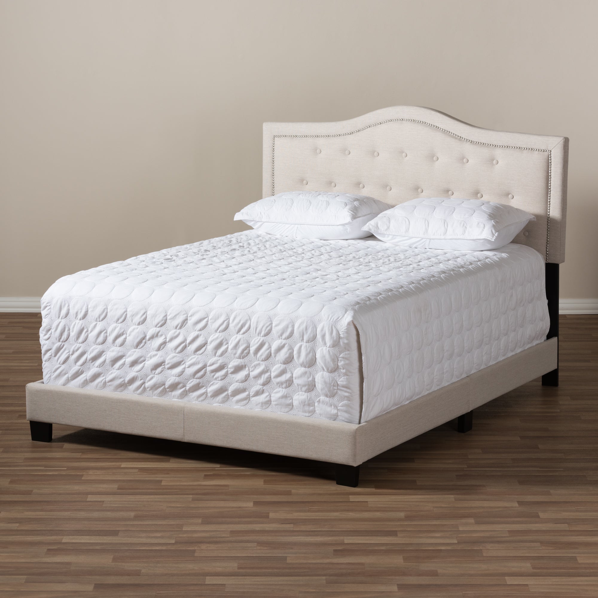 Emerson Modern And Contemporary Light Beige Fabric Upholstered King Size Bed