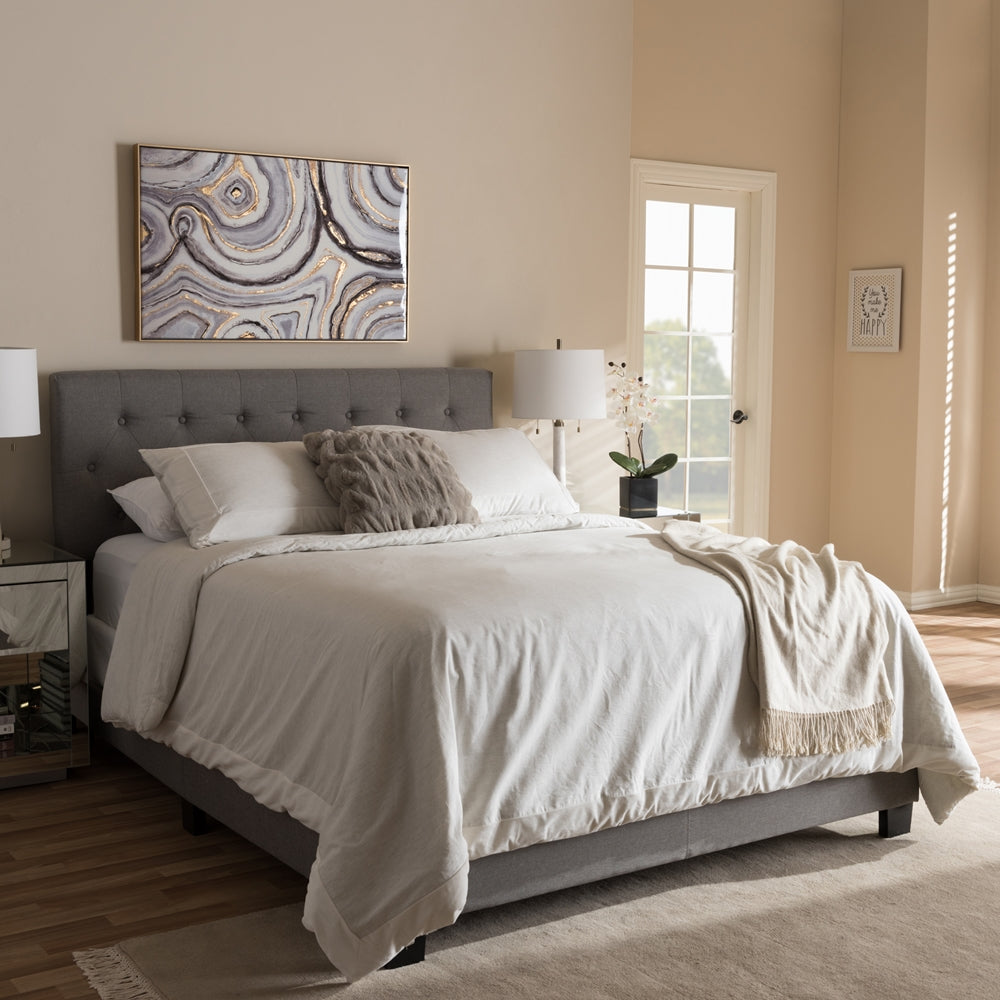 Cassandra Light Grey Fabric Upholstered Full Size Bed