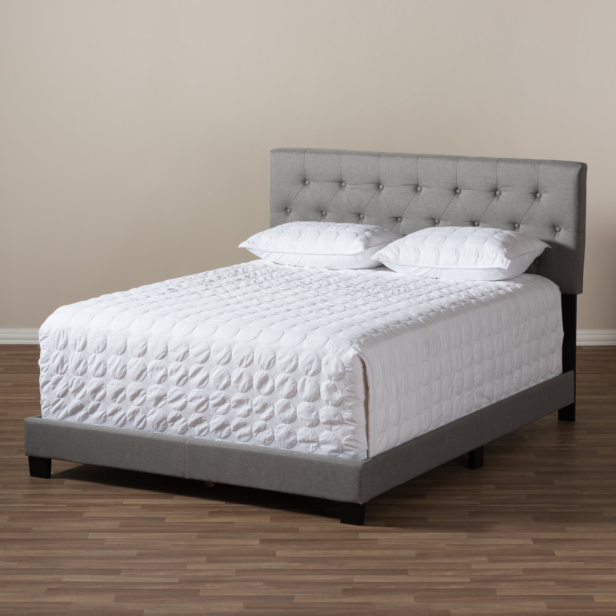 Cassandra Modern and Contemporary Light Grey Fabric Upholstered Queen Size Bed