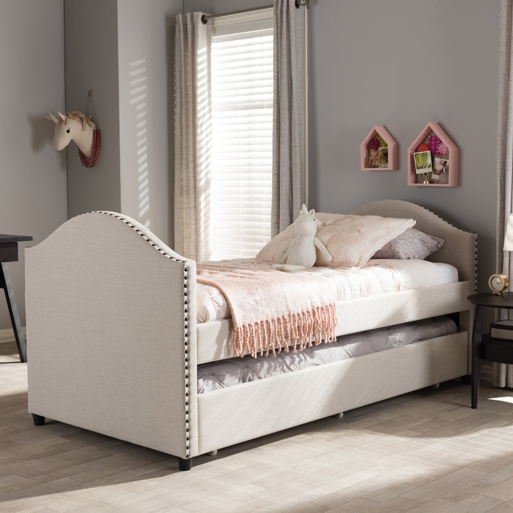 Shaelynn Alessia Collection Grey Fabric Upholstered Daybed – Contemporary Twin Bed with Trundle