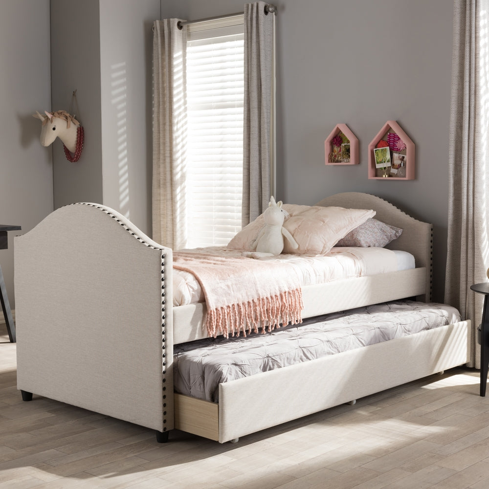 Shaelynn Alessia Collection Grey Fabric Upholstered Daybed – Contemporary Twin Bed with Trundle