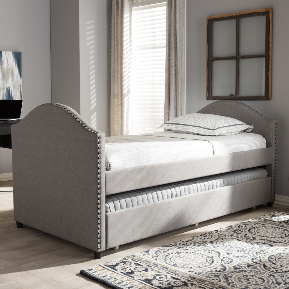 Shaelynn Alessia Collection Grey Fabric Upholstered Daybed – Contemporary Twin Bed with Trundle