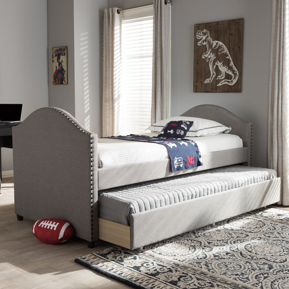 Shaelynn Alessia Collection Grey Fabric Upholstered Daybed – Contemporary Twin Bed with Trundle