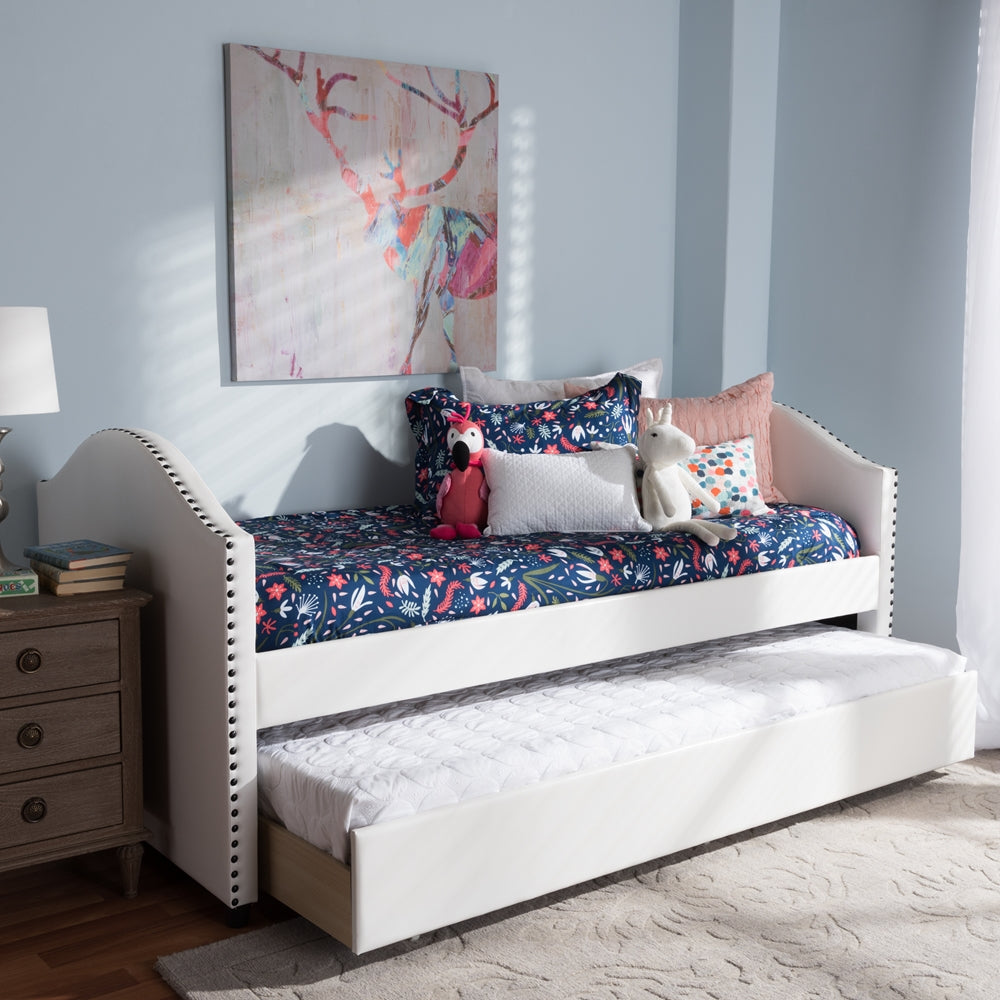 Shaelynn Alessia Collection Grey Fabric Upholstered Daybed – Contemporary Twin Bed with Trundle