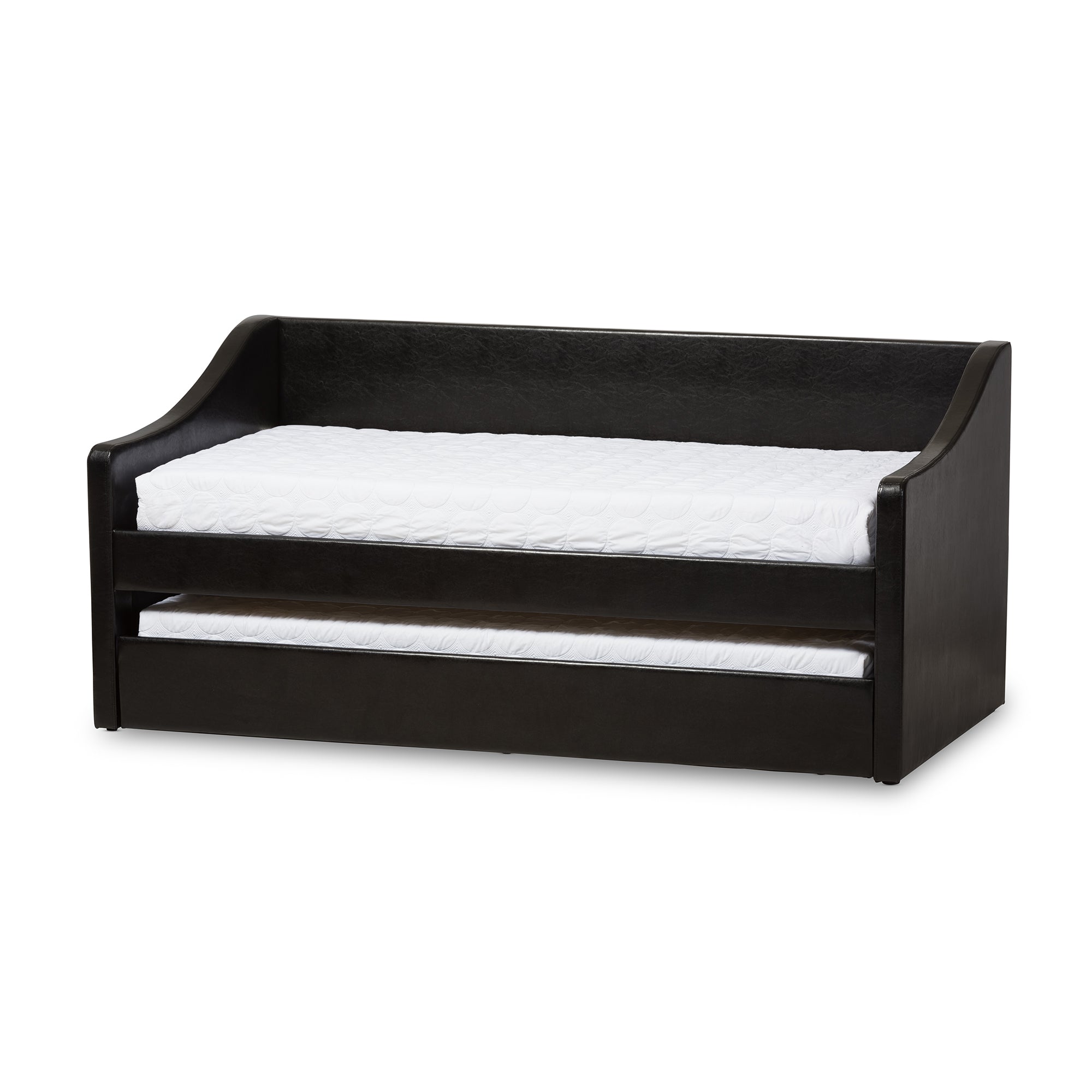 Barnstorm Modern and Contemporary Black Faux Leather Upholstered Daybed with Guest Trundle Bed