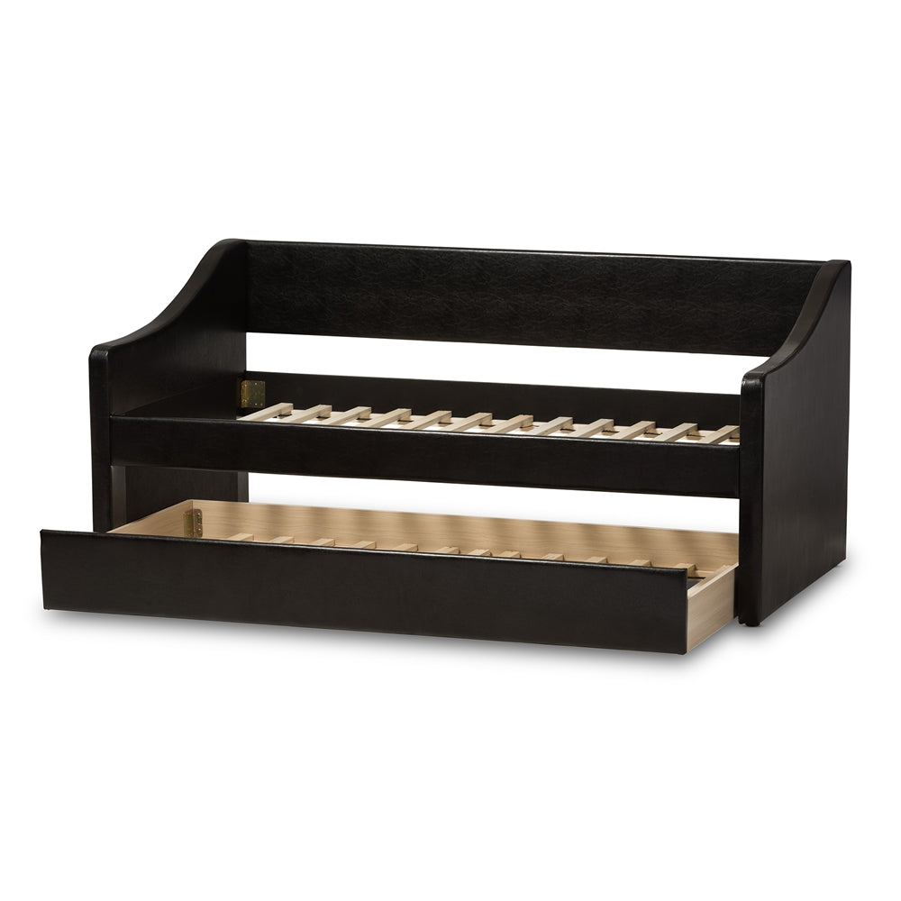 Barnstorm Modern and Contemporary Black Faux Leather Upholstered Daybed with Guest Trundle Bed