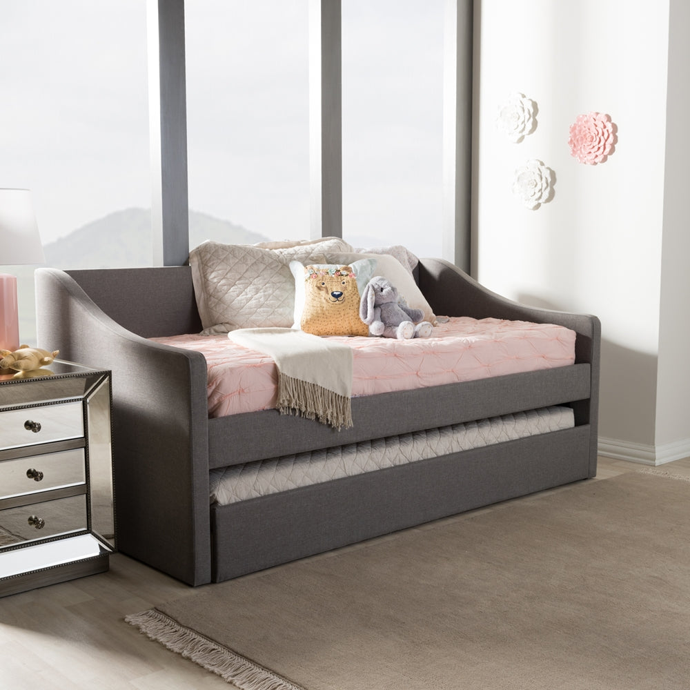 Barnstorm Beige Fabric Upholstered Daybed With Guest Trundle Bed
