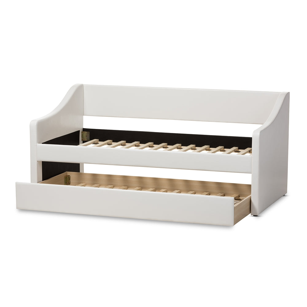 Barnstorm Modern and Contemporary White Faux Leather Upholstered Daybed with Guest Trundle Bed