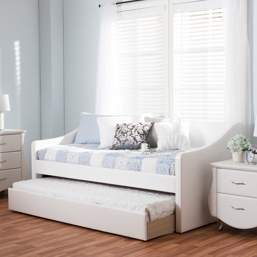 Barnstorm Modern and Contemporary White Faux Leather Upholstered Daybed with Guest Trundle Bed