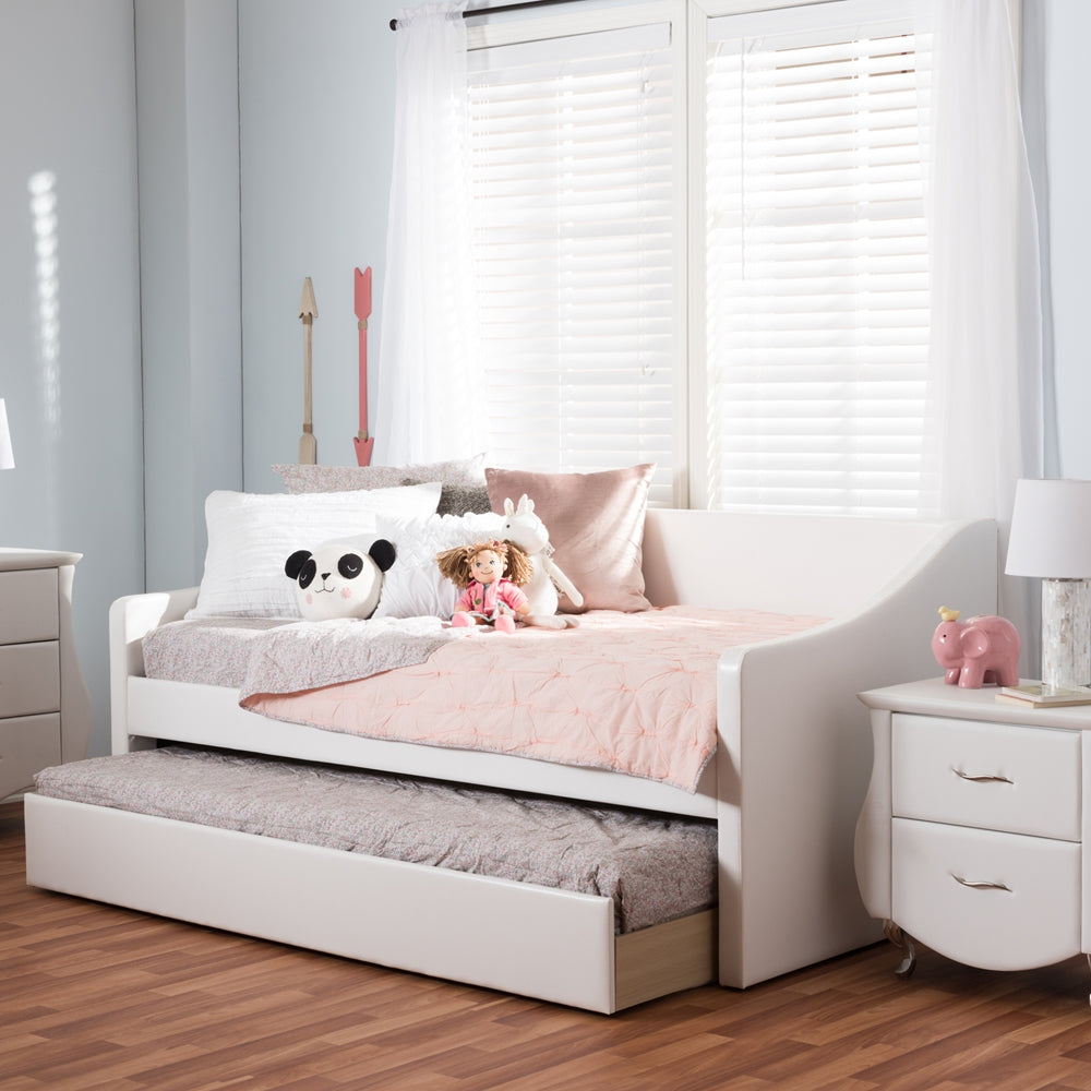Barnstorm Modern and Contemporary White Faux Leather Upholstered Daybed with Guest Trundle Bed