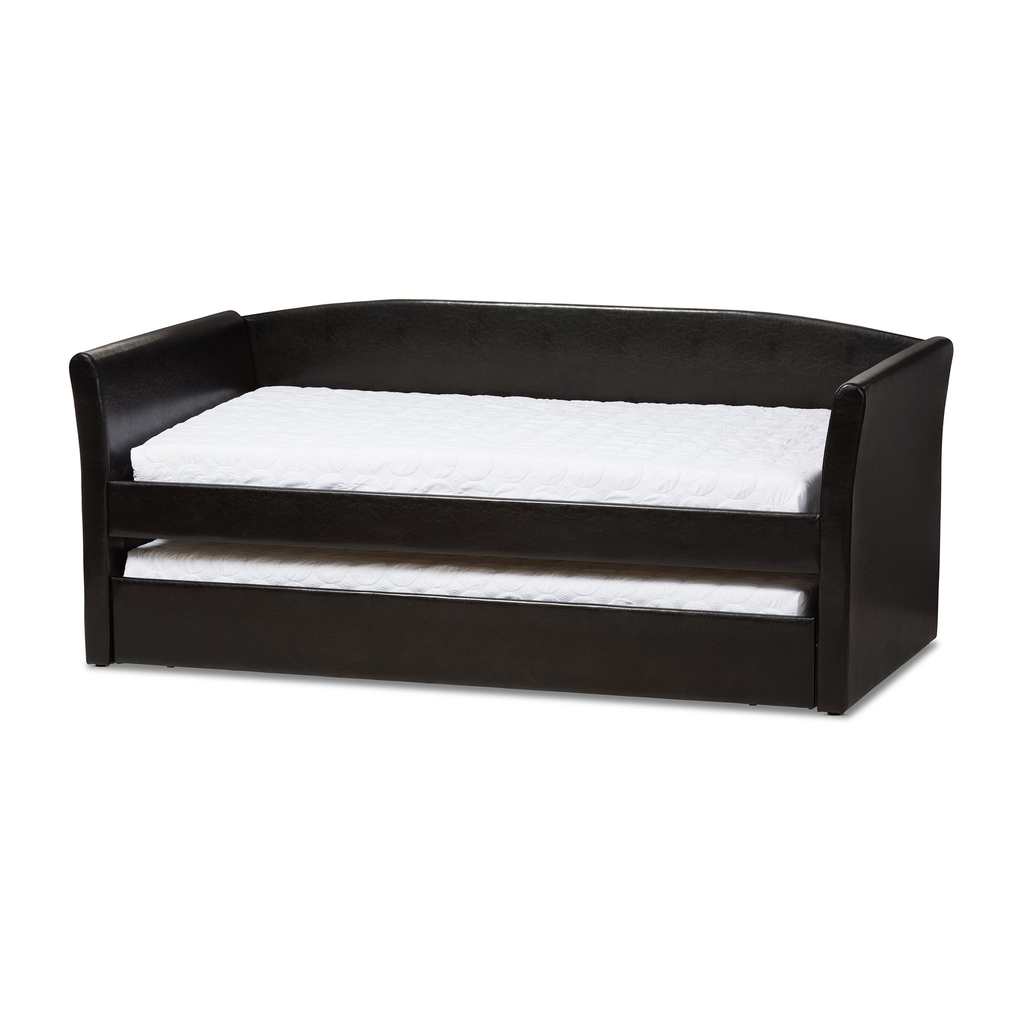 Camino Modern and Contemporary Black Faux Leather Upholstered Daybed with Guest Trundle Bed