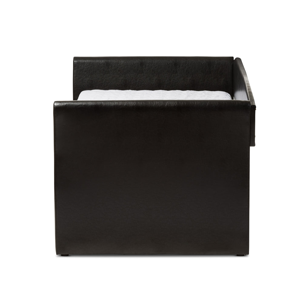 Camino Modern and Contemporary Black Faux Leather Upholstered Daybed with Guest Trundle Bed