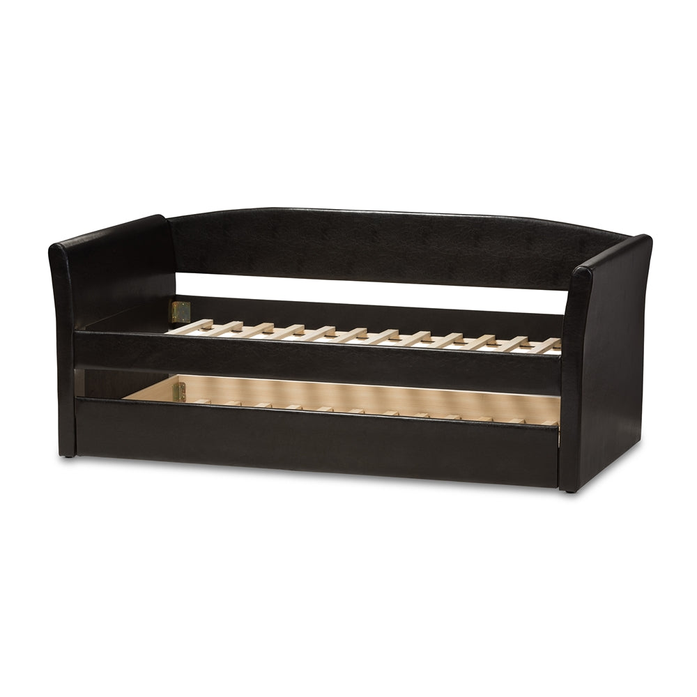 Camino Modern and Contemporary Black Faux Leather Upholstered Daybed with Guest Trundle Bed