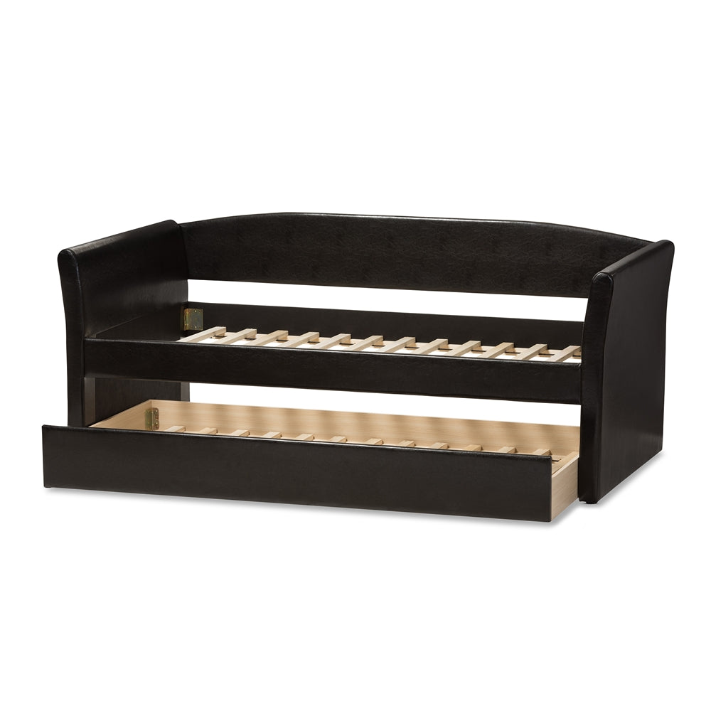Camino Modern and Contemporary Black Faux Leather Upholstered Daybed with Guest Trundle Bed