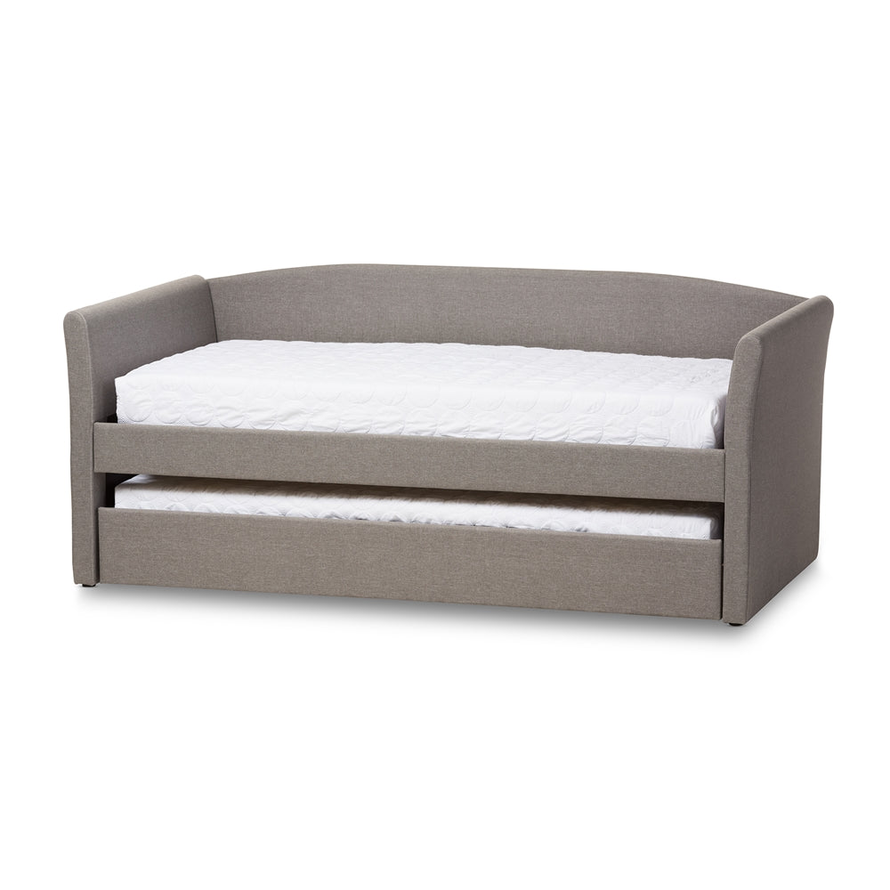 Camino Beige Fabric Upholstered Daybed With Guest Trundle Bed