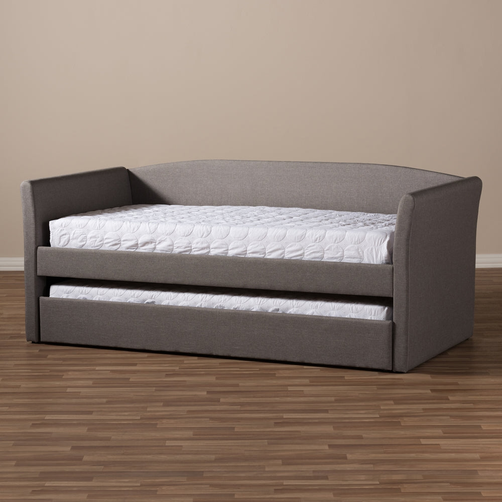 Camino Beige Fabric Upholstered Daybed With Guest Trundle Bed
