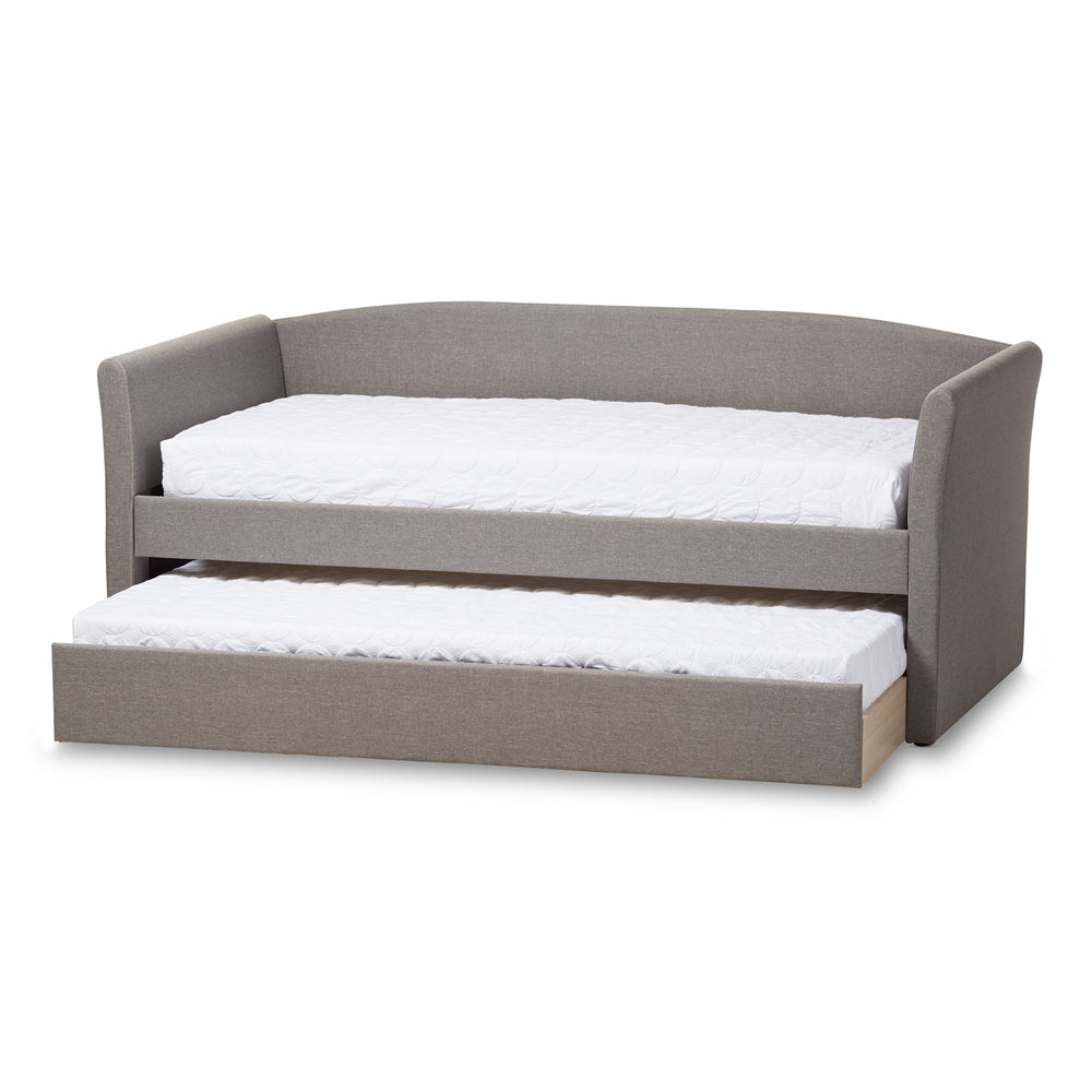 Camino Beige Fabric Upholstered Daybed With Guest Trundle Bed