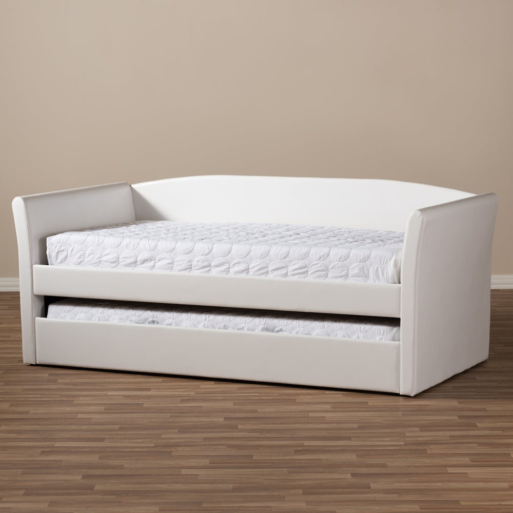 Camino Beige Fabric Upholstered Daybed With Guest Trundle Bed