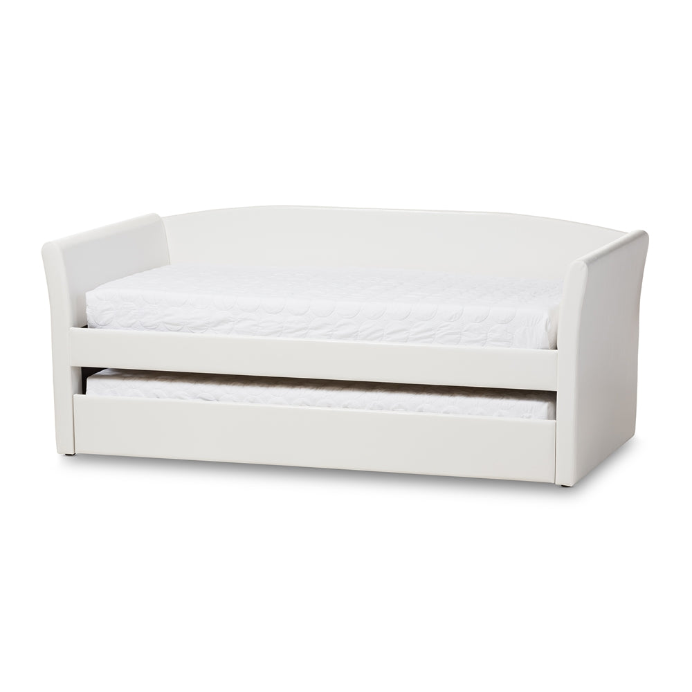 Camino Beige Fabric Upholstered Daybed With Guest Trundle Bed
