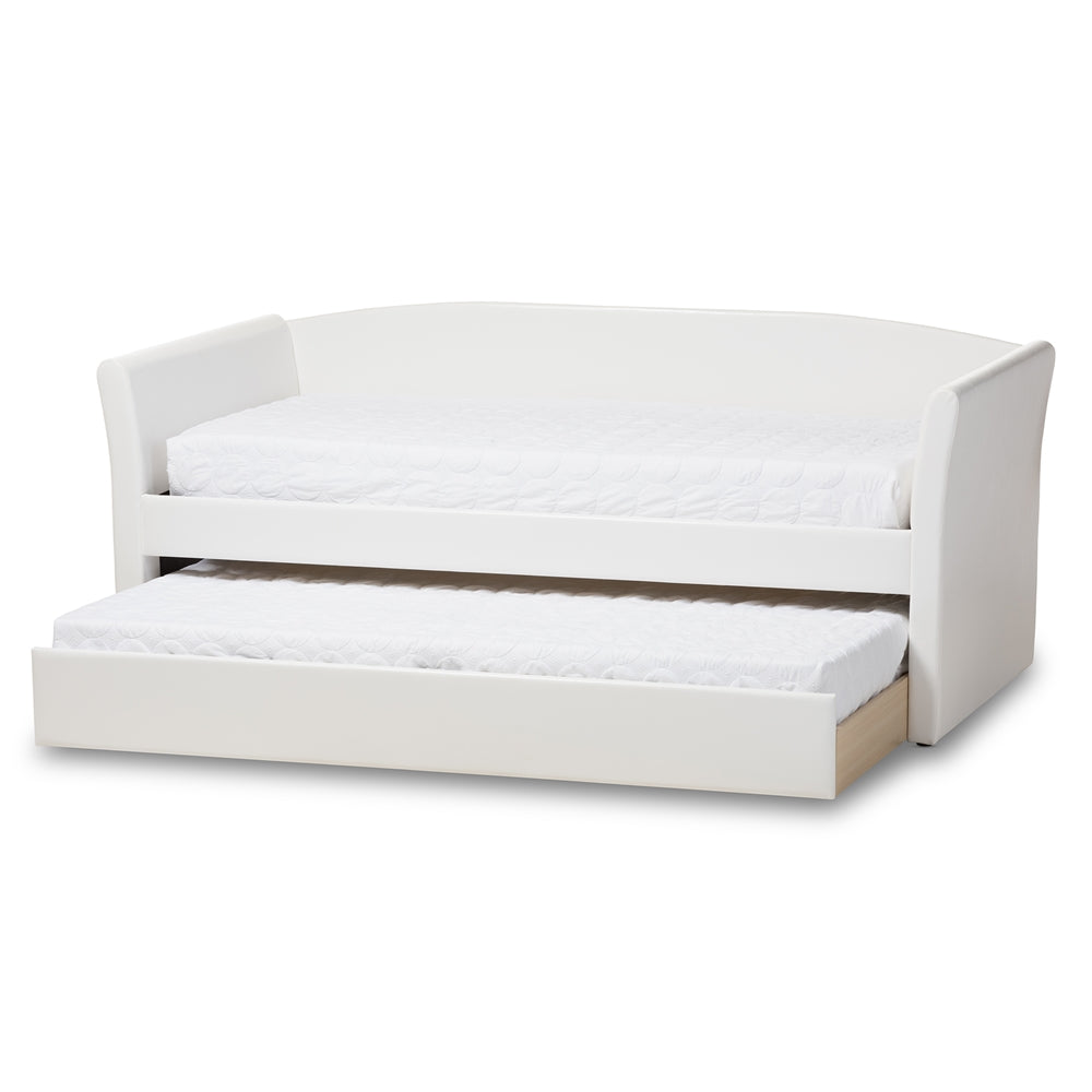 Camino Beige Fabric Upholstered Daybed With Guest Trundle Bed