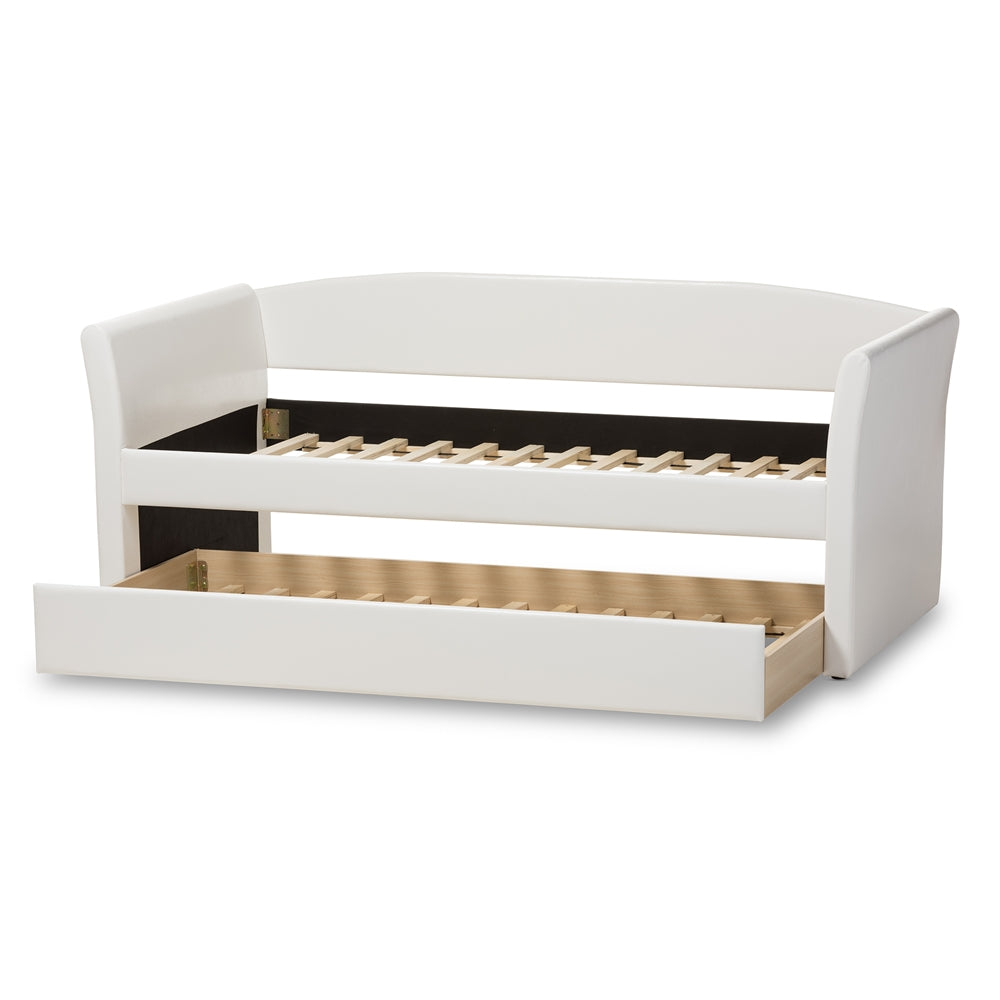 Camino Beige Fabric Upholstered Daybed With Guest Trundle Bed