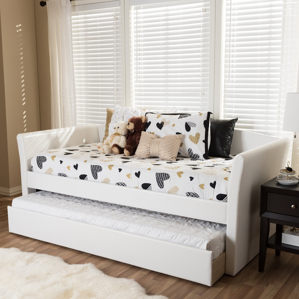Camino Beige Fabric Upholstered Daybed With Guest Trundle Bed