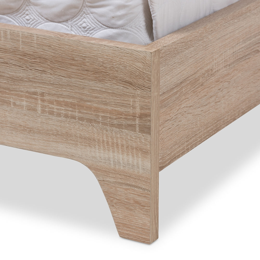 Beatrix Adelia Collection Queen Platform Bed – Light Beige Wood, Whitewash Finish, Mid-Century Style