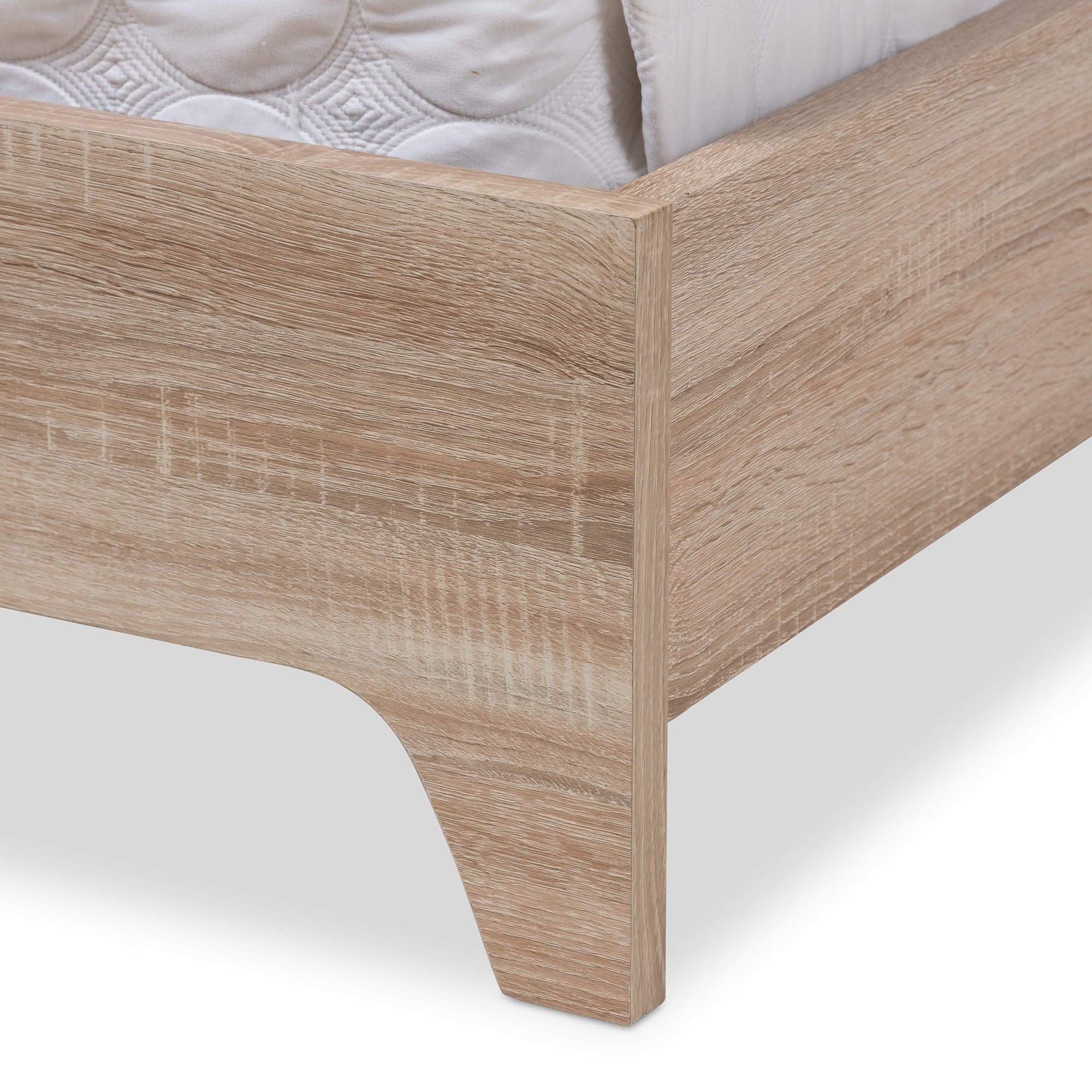 Beatrix Adelia Collection Queen Platform Bed Light Beige Wood, Whitewash Finish, Mid-Century Style