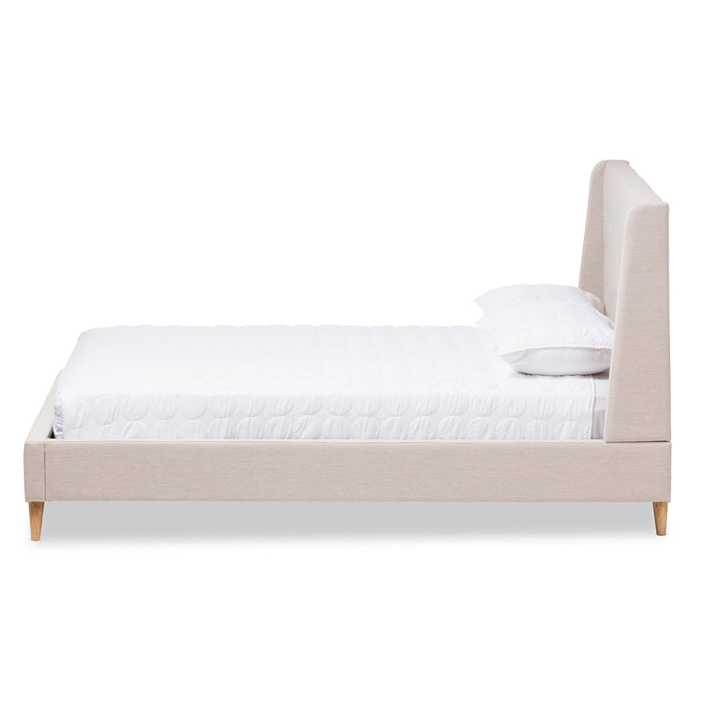 Safiya Adelaide Queen Light Beige Fabric Platform Bed – Retro Modern Upholstered with Padded Headboard