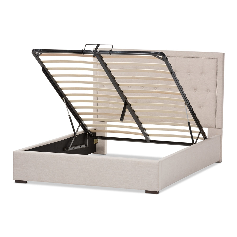 Taylor Modern Light Beige Fabric Queen Size Gas-Lift Platform Bed