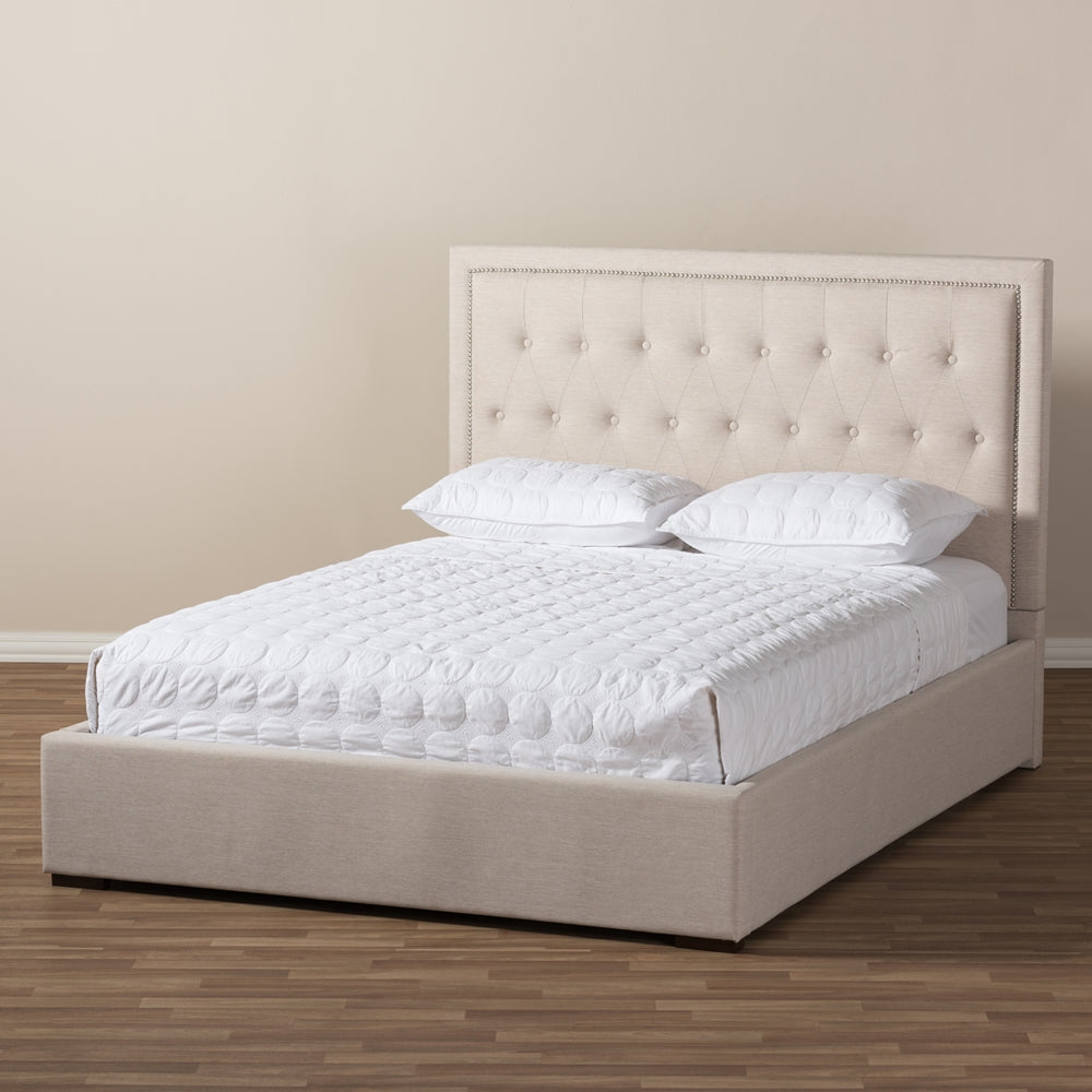 Taylor Modern Light Beige Fabric Queen Size Gas-Lift Platform Bed