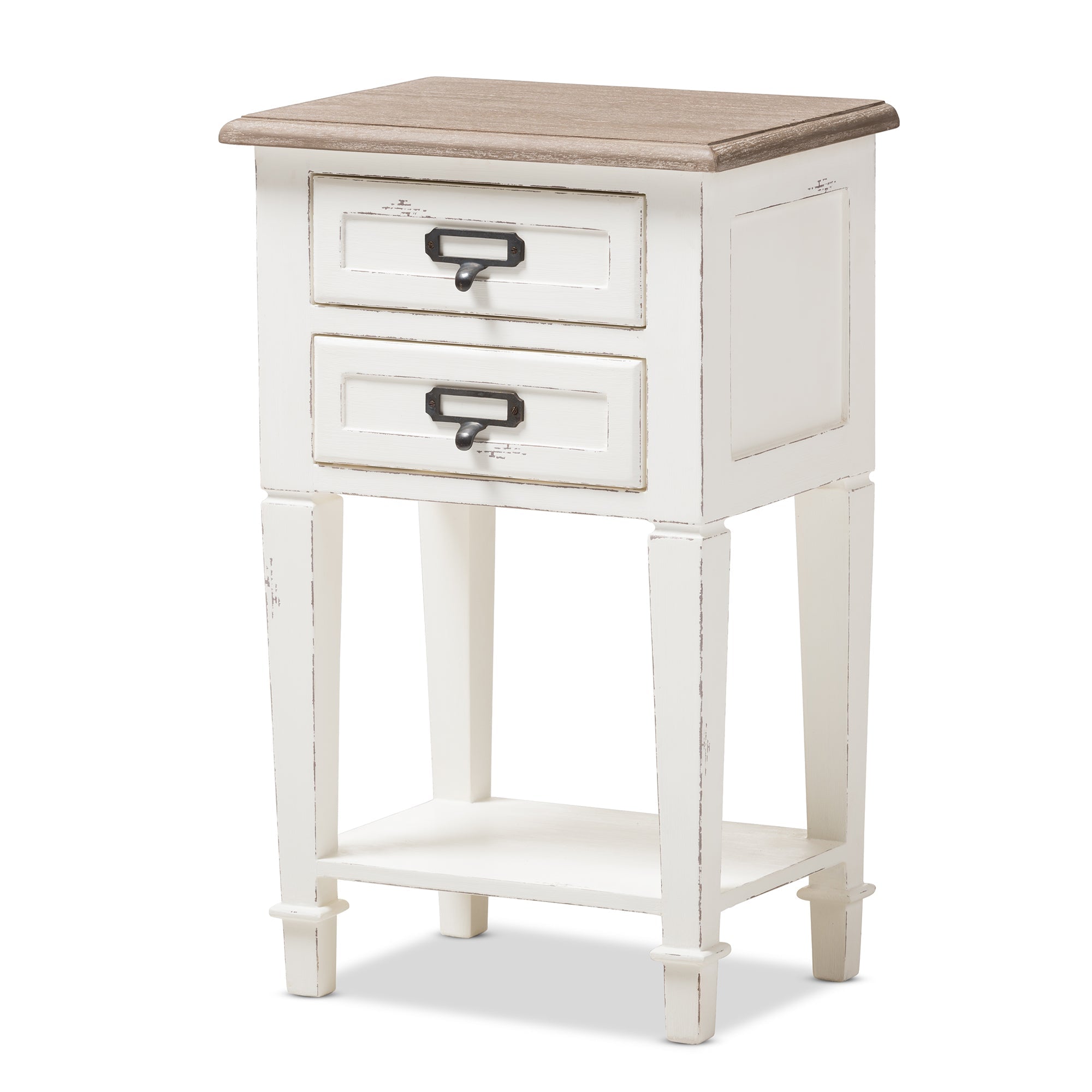 Dauphine Provincial Style Weathered Oak and White Wash Distressed Finish Wood Nightstand