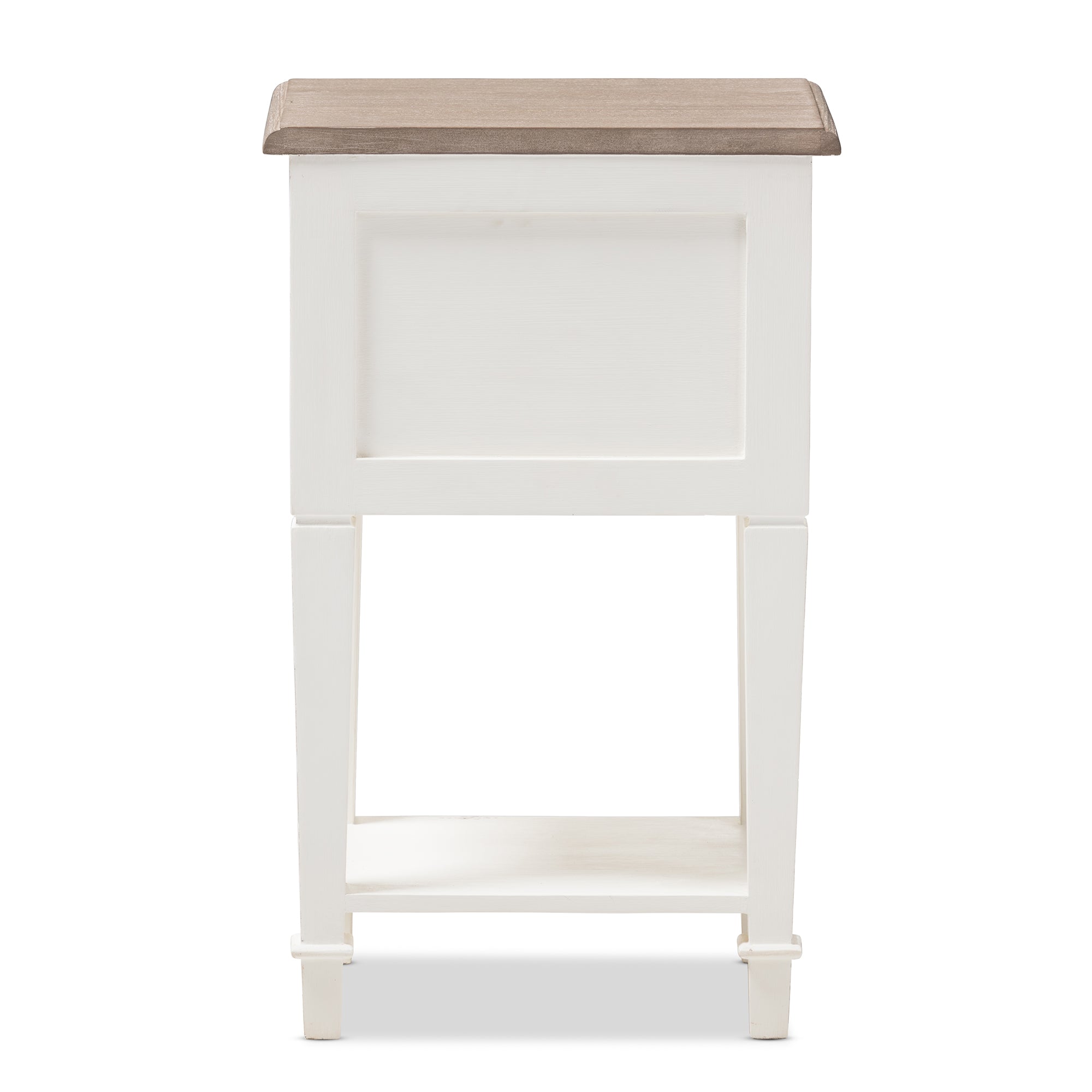 Dauphine Provincial Style Weathered Oak and White Wash Distressed Finish Wood Nightstand