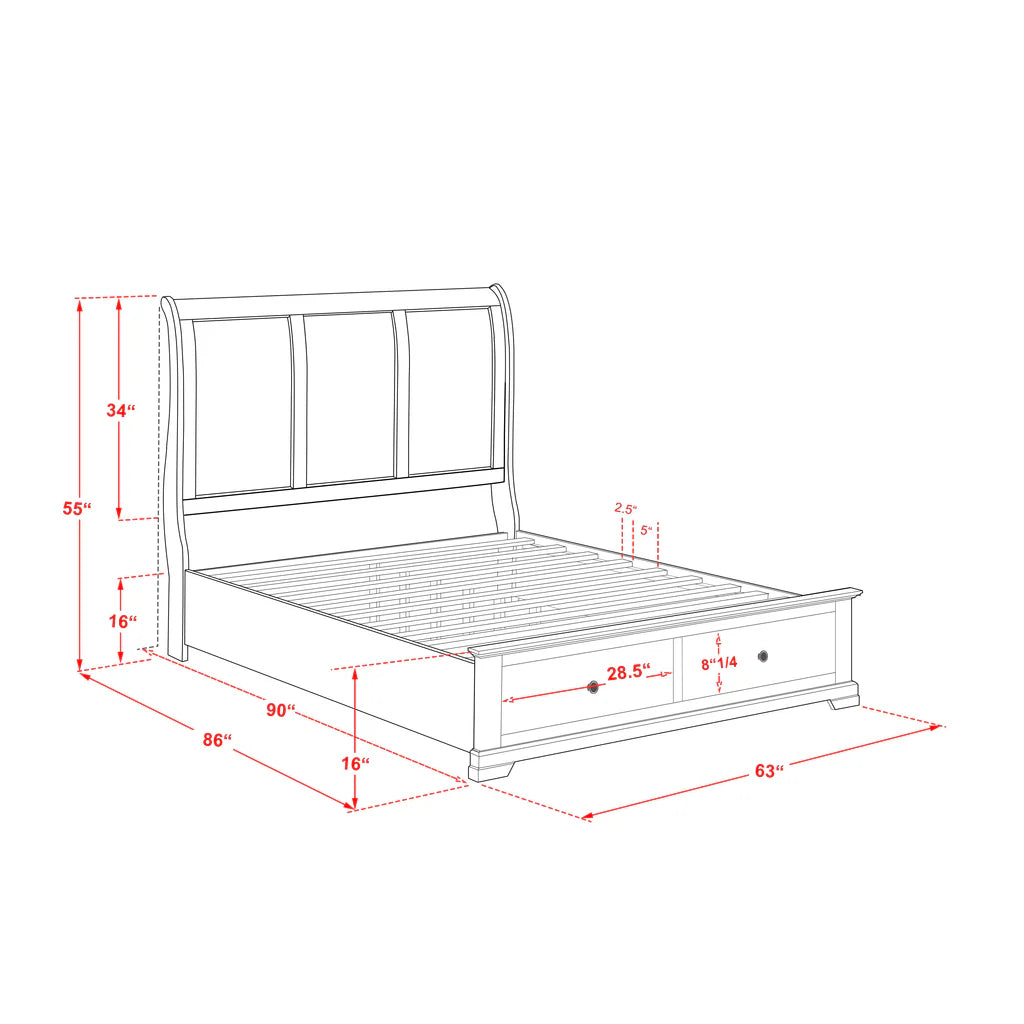 Quiston Cordova Queen Brown Engineered Wood Platform Bed – Wire Brushed Walnut with Storage