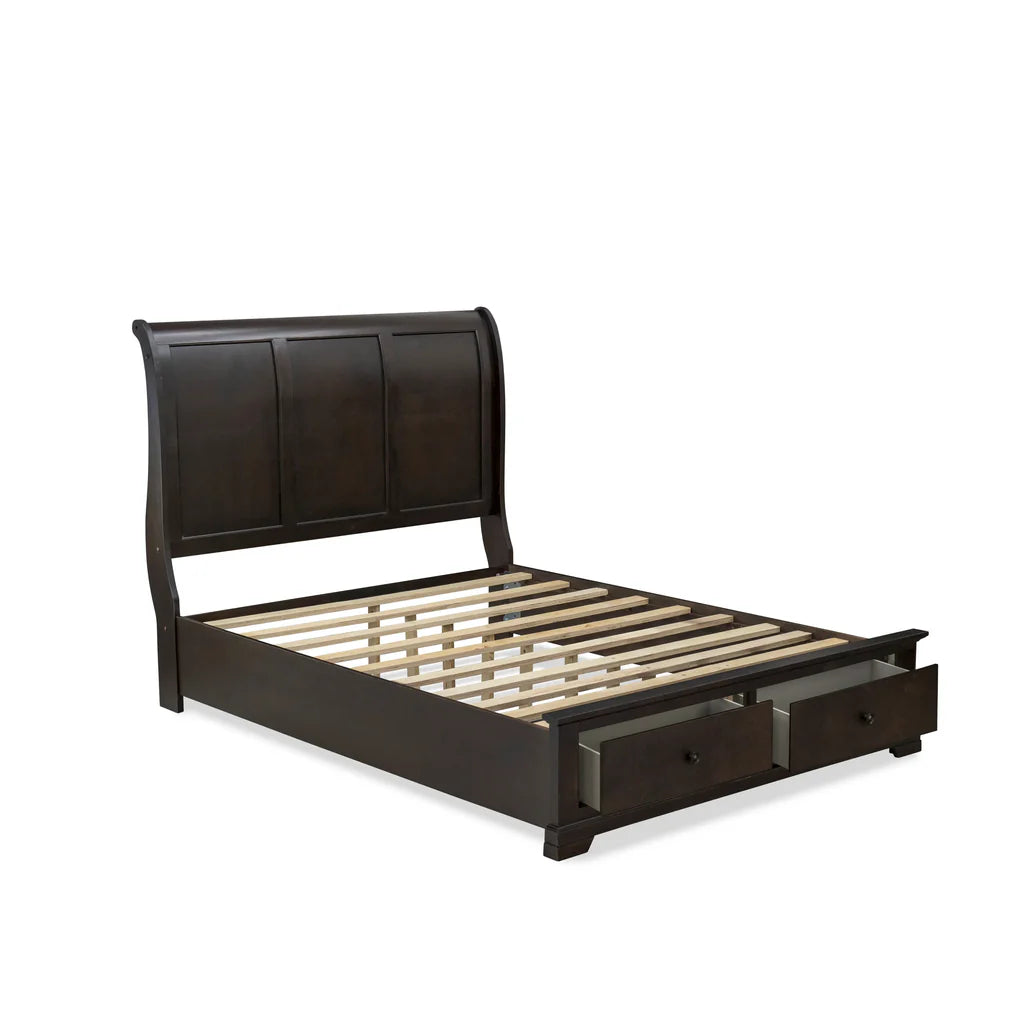 Quiston Cordova Queen Brown Engineered Wood Platform Bed – Wire Brushed Walnut with Storage