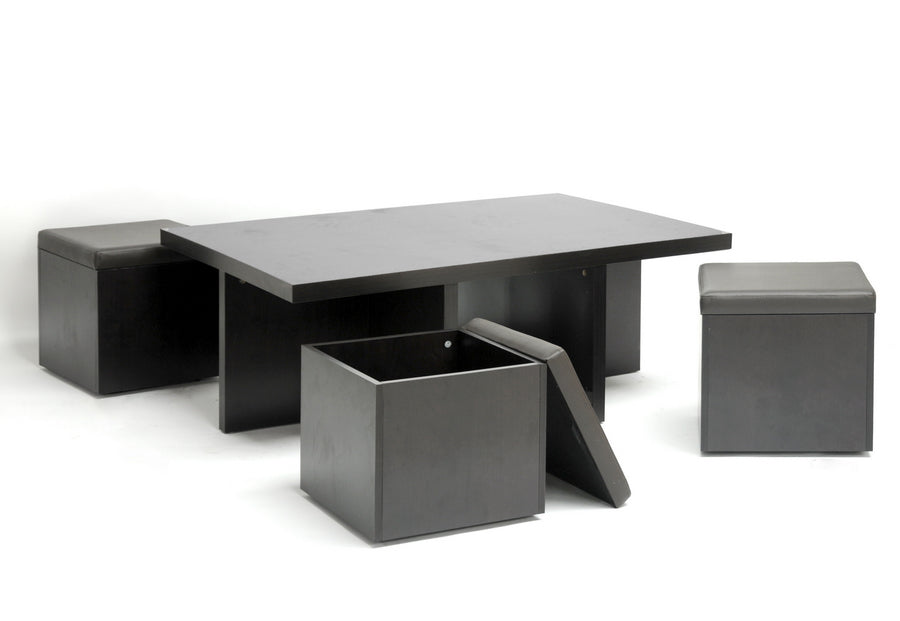 Prescott Contemporary Table and Stool Ensemble Featuring Concealed Storage