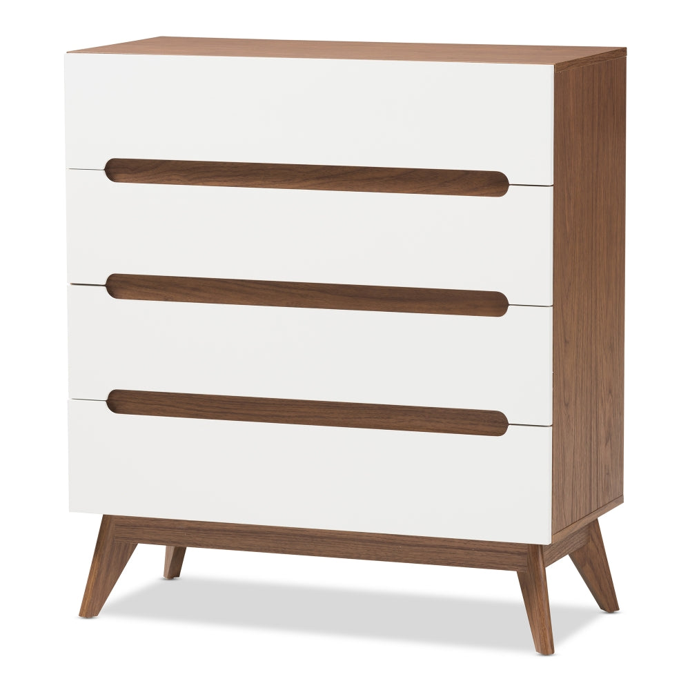 Calypso Mid-Century Modern White and Walnut Wood 4-Drawer Storage Chest