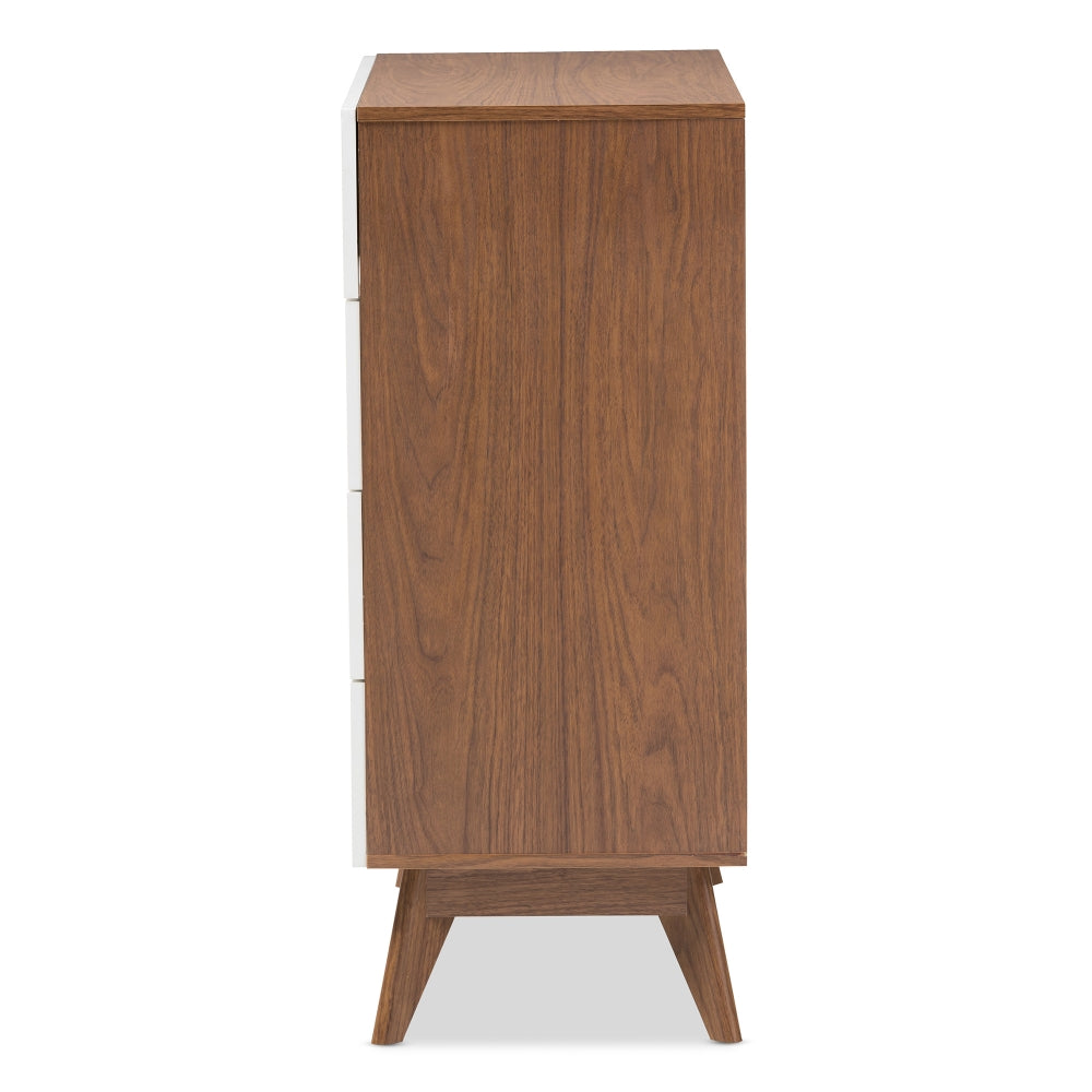 Calypso Mid-Century Modern White and Walnut Wood 4-Drawer Storage Chest