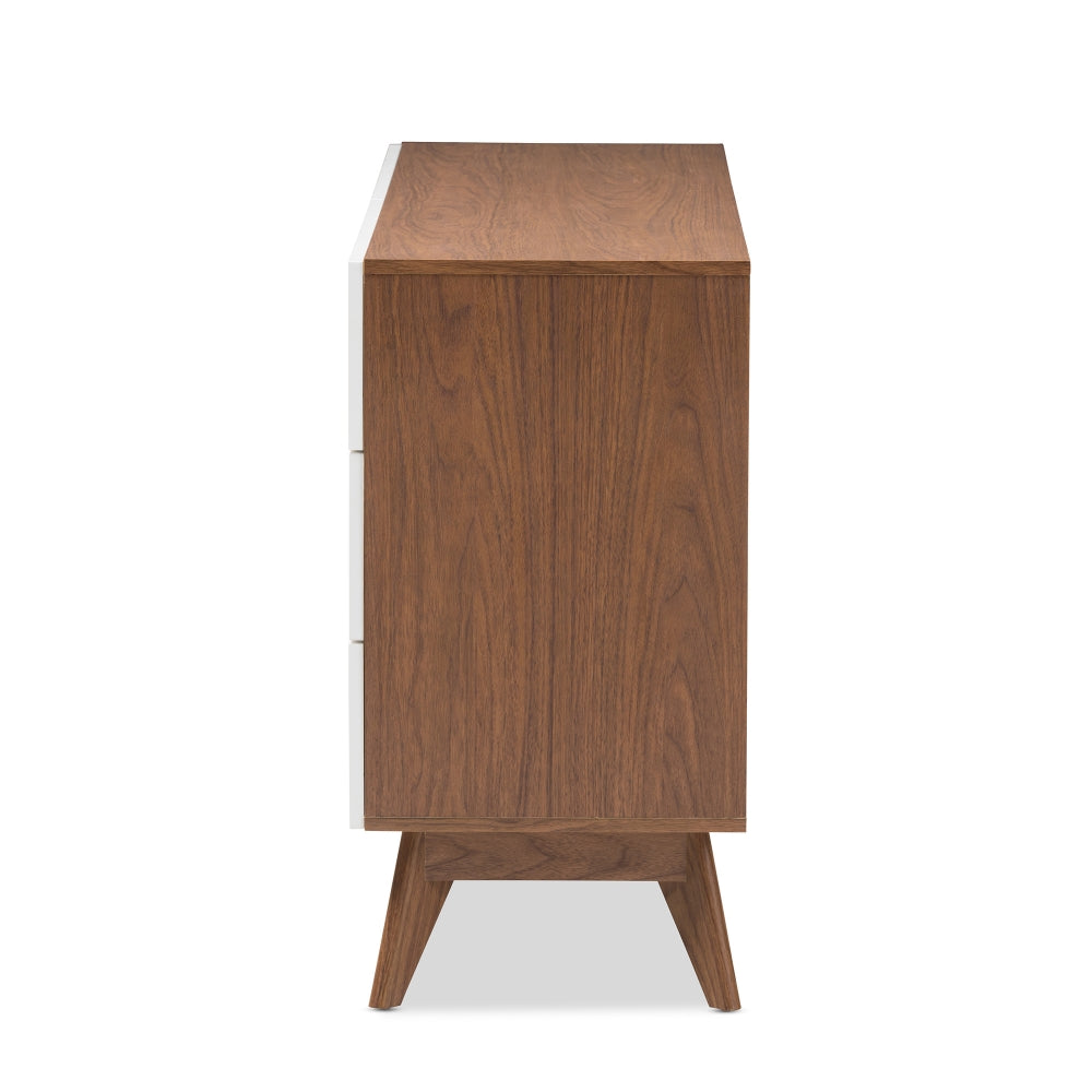 Calypso Mid-Century Modern White and Walnut Wood 6-Drawer Storage Dresser
