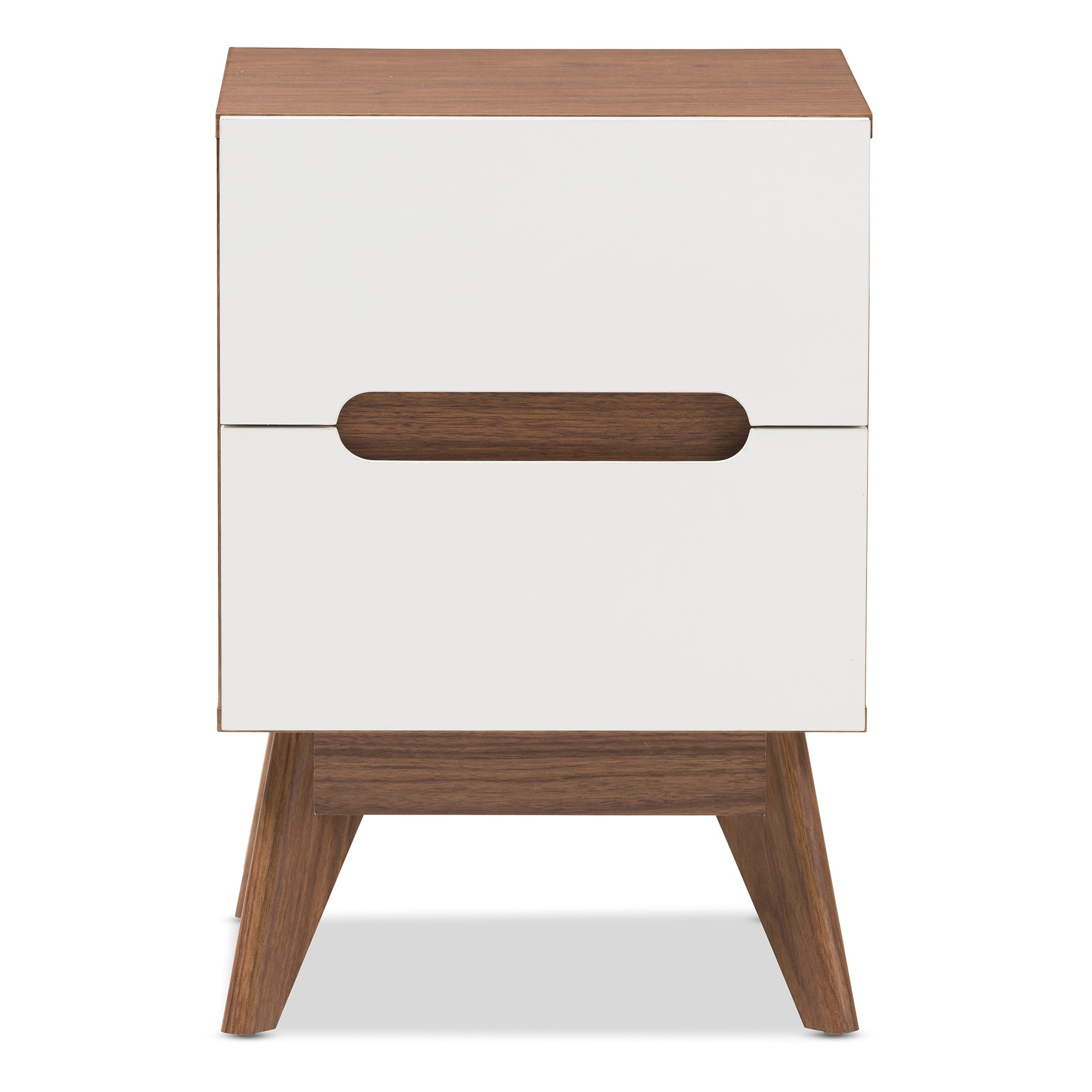 Calypso Mid-Century Modern White and Walnut Wood 3-Drawer Storage Nightstand