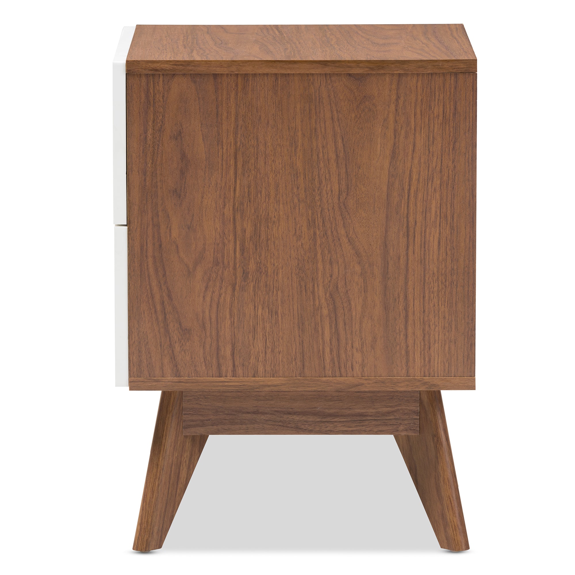 Calypso Mid-Century Modern White and Walnut Wood 3-Drawer Storage Nightstand